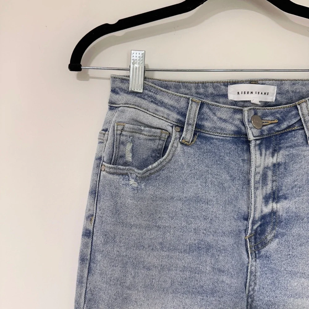 Risen High Rise Wide Leg Jeans Womens Size 7/28‎ Light Wash Distressed | Boho